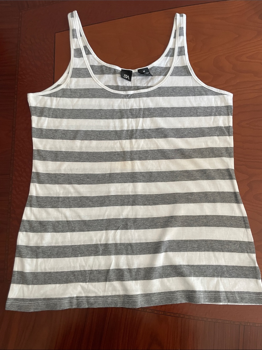 Saks Fifth Avenue Black Label Gray and White Striped Scoop Tank